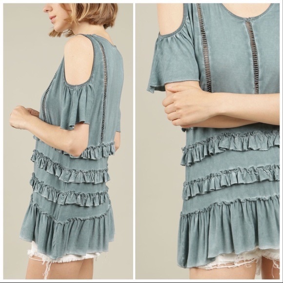 POL Blue Sage Cold Shoulder Top - Picture 3 of 9